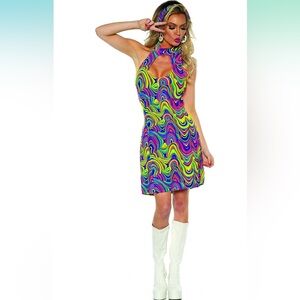 UNDERWRAPS Women's 1960's Black Light Reactive Hippie Dress-Glow